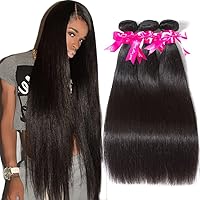 Subella Brazilian Straight Hair 3 Bundles Grade 10A Virgin Unprocessed Brazilian Straight Human Hair Weave Bundles Natural Black Color (24 26 28inch)