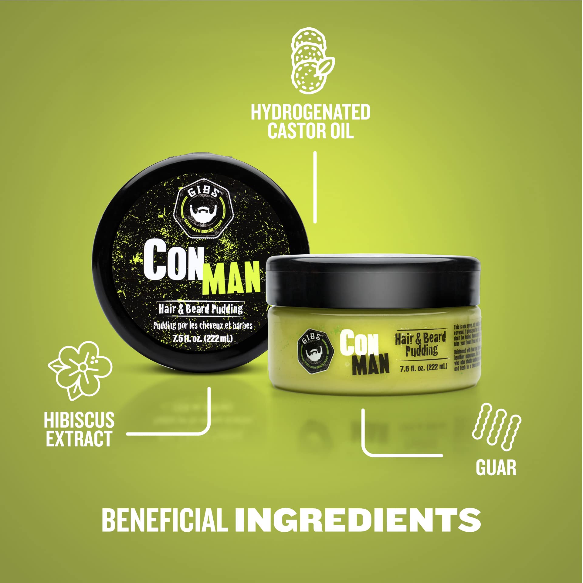 GIBS Con Man Hair & Beard Pudding - Leave-In Conditioner, Curl Definer, 3.25 Fl oz