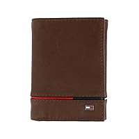 Tommy Hilfiger Men's Leather Leif RFID Trifold Wallet with Double ID, Brown