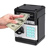 Cartoon Electronic ATM Password Piggy Bank Cash Coin Can Auto Scroll Paper Money Saving Box Gift for Kids (Black)