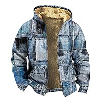 Sherpa Jacket Men Aztec Zip Up Hoodies Coats Fleece Sherpa Lined Winter Warm Lightweight Hooded Jacket Sweatshirts