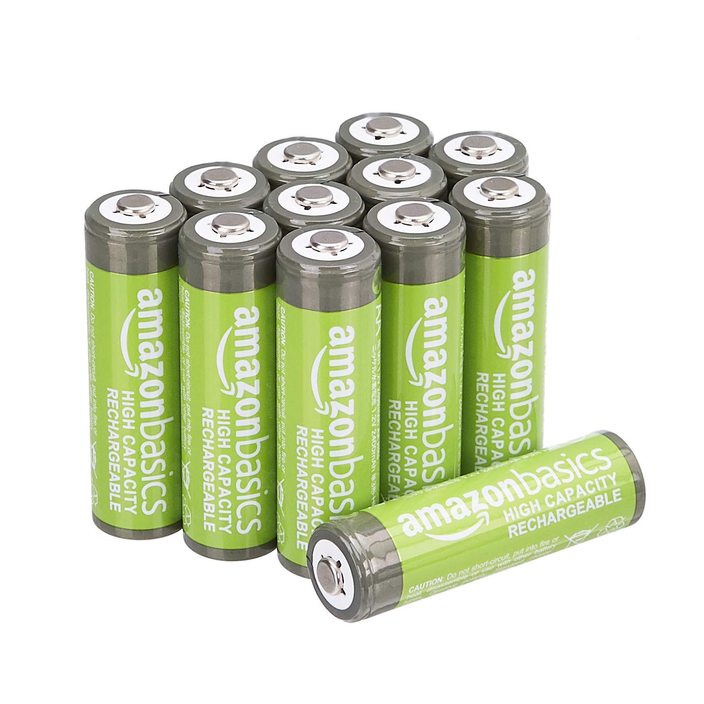 Amazon Basics Rechargeable AA NiMH High-Capacity Batteries, 2400 mAh, Recharge up to 400x, Pre-Charged - Pack of 12