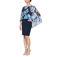 S.L. Fashions Women's Short Sheath Dress with Floral Overlay Capelet
