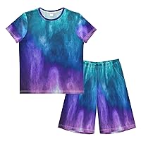 Boy Shorts Sets Color Dust Particles Short Sleeve Shirt Top+shorts Suits XS
