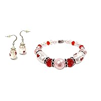 Linpeng 3D Hand Painted Hearts Glass Beads Bracelet & Earrings Set