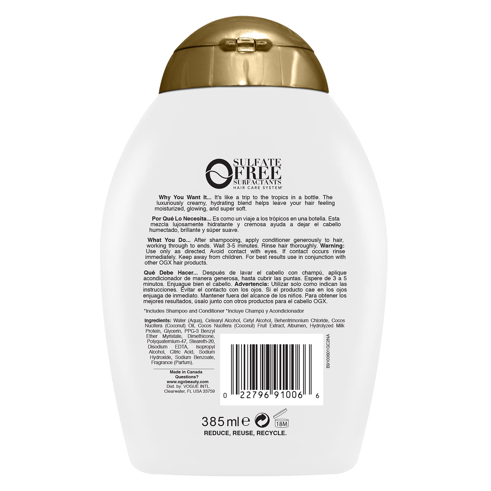OGX, Hair Conditioner, Sulfate-Free, Nourishing Coconut Milk, 13 Fl Oz