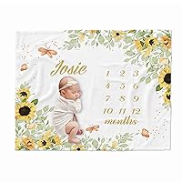 Custom First Year Baby Newborn Blanket, Personalized Baby Blanket for Boys Girls, Sunflower and Butterfly Baby Month Blanket, First Year Calendar Monthly Growth Chart Baby Blanket