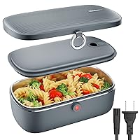Caperci Electric Lunch Box Food Heater, 30 oz Portable Food Warmer - 120V Faster Leakproof Heated Lunch Boxes for Adults with Stainless Steel Container for Travel, Office, Home (Gray)