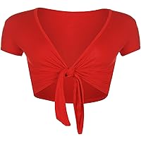 Women's Tie Up Ladies Short Sleeve Stretch Open Top