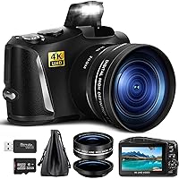 4K Digital Cameras for Photography/Camcorder, 48 MP Vlogging Camera for YouTube & Video Camera, Recorder with Wide Angle&Macro Lens, Portable 16X Digital Zoom Travel Camera with 32GB Micro SD Card