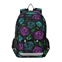 ALAZA Purple & Green Rose Flower Laptop Backpack Purse for Women Men Travel Bag Casual Daypack with Compartment & Multiple Pockets