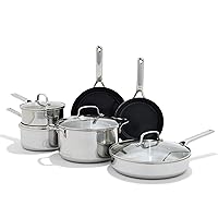 OXO Agility Tri-Ply Stainless Steel 13 Piece Cookware Pots and Pans Set, Induction, PFAS-Free Ceramic Nonstick Coated Frypans, Ultra-Durable, Quick Even Heating, Pouring Rims, Dishwasher and Oven Safe