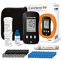CareSens N Blood Glucose Monitor Kit with 100 Blood Sugar Test Strips, 100 Lancets, 1 Blood Glucose Meter, 1 Lancing Device, 1 Control Solution, Travel Case for Diabetes Testing