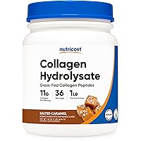 Grass-Fed Collagen Powder 1LB (454 G) (Salted Caramel) - Grass Fed Bovine Collagen Hydrolysate - Collagen Peptides
