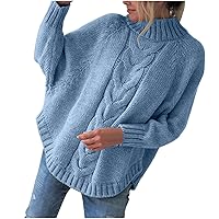 Batwing Sleeve Mock Neck Sweaters for Women Casual Cable Knitted Tops Fall Loose fit Jumper Pullovers for Going Out