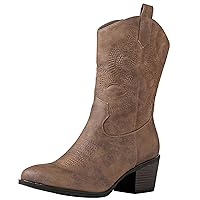 GLOBALWIN Women's Mid Calf The Western Cowgirl Boots Fashion Cowboy Boots For Women Chunky Low Heel