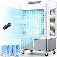BALKO Windowless Air Conditioner, 35-INCH Swamp Cooler Air Conditioner w/2 Modes & 3 Speeds, 2100CFM, 700Sq.ft, Smart Timer for Auto off, 8Gal Tank & Remote, Wider Oscillation Evaporative Air Cooler