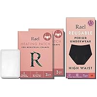 Rael Bundle - Herbal Heating Pads for Cramps (Small, 8 Count) & Period Cotton Underwear for Women Panties (High Waist, Medium, 1 Count)