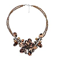 Amazing Bouquet Leopard Spotted Shell Flowers & Cultured Freshwater Pearls Statement Necklace