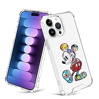 Clear Case for iPhone 15 Pro (2023) Mickey Colorful Cartoon Print Crystal Slim Soft Bumper Anti-Scratch Four Corners Shockproof Protection Hard Back Cover