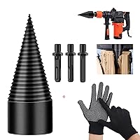 Firewood Log Splitter, 5pcs Drill Bit Removable Cones Kindling Wood Splitting logs bits Heavy Duty Electric Drills Screw Cone Driver Hex + Square + Round 32mm/1.26inch + Glove