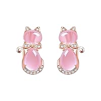 Uloveido Cute Cat Shape Pink CrystaL Studs Earrings and Pendant Necklace for Teen Girls Y404