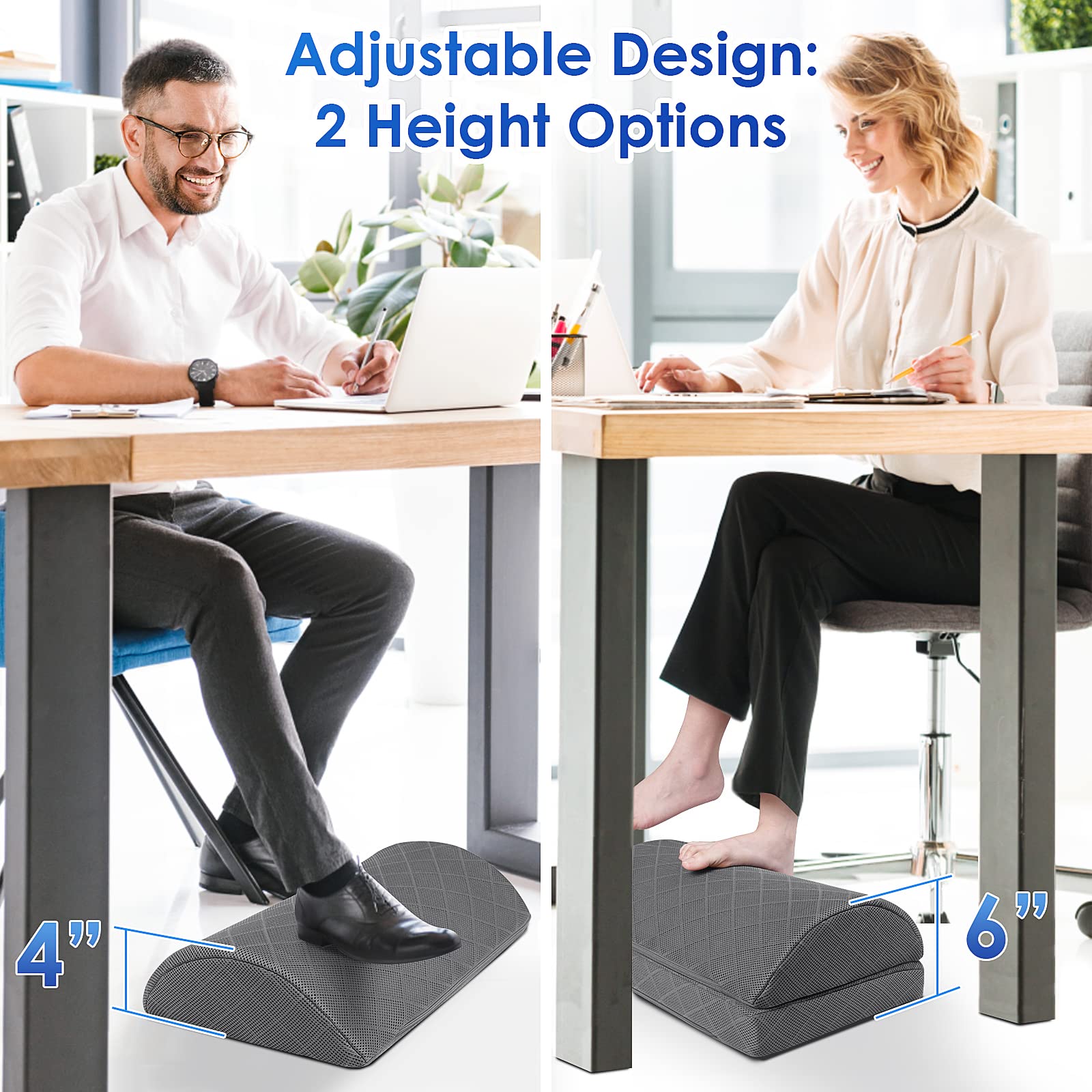 CushZone Foot Rest for Under Desk at Work Adjustable Foam for Office, Work, Gaming, Computer, Gift, Home Office Accessories Back & Hip Pain Relief (Grey)