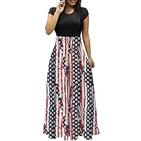 Fourth of July Dresses for Women Elegant Dresses for Women American Flag Print A Line Patriotic Dresses Short Sleeve Round Neck Tunic Dresses Watermelon Red XX-Large