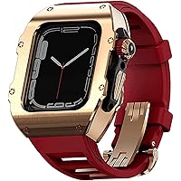 Stainless Steel Rm Watch Case Fluorine Rubber Strap，For Apple Watch 8 49mm Series Watch Replacement Strap Titanium Bezels Shockproof Exercise Band for Women and Men