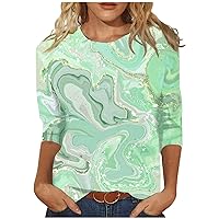 Mothers Day Tee Shirts Summer Fashion Cool Geometric Patterned Business Tops Plus Size 3/4 Sleeve Crew-Neck Blouses