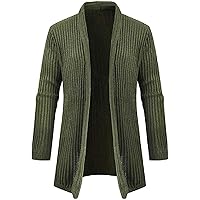 Mens Solid Knit Mid Length Autumn Winter Open-Front Cardigan Sweater Coat