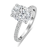 925 Sterling Silver Classic Solitaire Engagement Ring for Women with 3.25 Cttw, Oval (3.00 ct) & Round (0.25 ct) Lab Grown White Diamond or Cubic Zirconia