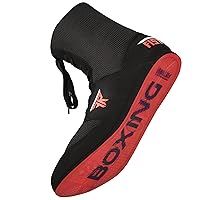 FISTRAGE Leather Kick Boxing Shoes Fighting Sports Master Training Mesh Unisex Pro Men's and Youth Genuine Boot Light Weight | Black Color Boxing Shoes for Adults