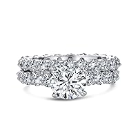 Bling Jewelry Art Deco Style Traditional 3CT Cubic Zirconia Round Brilliant Cut Round Solitaire Eternity Band AAA CZ Anniversary Wedding Engagement Ring Set Band For Women .925 Sterling Silver