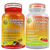 Quercetin with Bromelain Vitamin C and Zinc with Organic Whole Food Quercetin Blend - bundle up with - Liposomal Vitamin C 1100mg Liquid Gel Capsules, Made with Organic Acerola Cherries