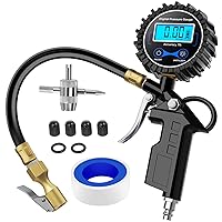 50026R Digital Tire Inflator Pressure Gauge,250 PSI Air Chuck and Compressor Accessories Heavy Duty with Rubber Hose and Quick Connect Coupler for 0.1 Display Resolution,2 Year Warranty