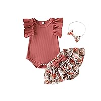 Kupretty Baby Girl Clothes Cute Summer Infant Outfits Ruffle Sleeveless Knit Romper + Floral Bow Bloomers Shorts + Headband