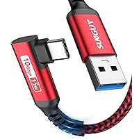 SUNGUY 10Gbps Android Auto USB C Cable 1FT, USB C 3.1 Gen 2 Cable Right Angle, 3A Fast Charge & Data Sync Compatible with Samsung T7, Galaxy S21 S20/Note 20, Pixel 6 5, SSD (Red)