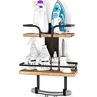 VINAEMO Ironing Board Hanger Wall Mount, 2-Layer Iron and Ironing Board Holder, Laundry Room Shelves Solid Wood with Removable Hooks Home Organization and Storage