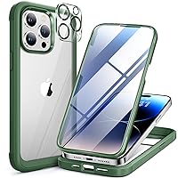 Miracase Glass Series Designed for iPhone 14 Pro Max Case 6.7 Inch, 2023 Upgrade Full-Body Bumper Case with Built-in 9H Tempered Glass Screen Protector, with Camera Lens Protector, Acacia Green