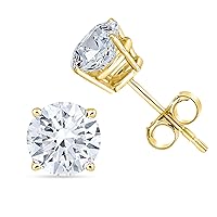 0.25 To 3.00 Carats Lab Grown Round Solitaire Diamond Push Back Stud Earrings In 14K Yellow Gold (E-F Color, VS1-VS2 Eye Clean Clarity)