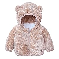 Trend Cute Girls Winter Windproof Solid Bear Ears Hooded Coat With Pocket Jacket Kids Warm Fleece Girls 5t Puffy Coat