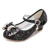 Girls Bow Dress Shoes Toddler Sparkling Princess Shoes Glitter Flower Little Girl Flats Mary Jane Low Heels Stage Performance Shoes for Wedding/School/Dance/Festival
