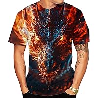 Men's Planet Top 3D Printed T-Shirt Shirt Casual Short-Sleeved T-Shirt Dragon Animal Print
