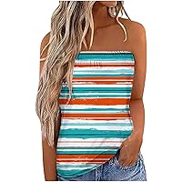 Womens Tops Summer Fashion Casual Sleeveless Blouse Printing Strapless T-Shirt Blouse Tee Vest for Women