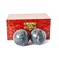 Baoding Balls Natural Marble Dark Grey Health Exercise Stress Balls Chinese Hand Balls Gift with Box