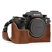 MegaGear MG1244 Sony Alpha A7RIII, A9, A7III Ever Ready Genuine Leather Camera Half Case and Strap - Brown