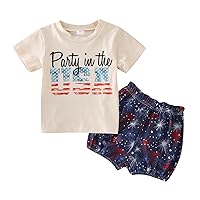 Boys Sweat Suit Toddler Boys Girls Independence Day 4 of July Short Sleeve Letter T Shirt Tops Star (White, 3-6 Months)