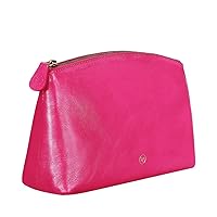 Maxwell Scott Bags Quality Leather Large Soft Makeup Bag | The Chia Large Nappa | Handcrafted In Italy | Hot Pink