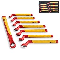 Insulated Box Wrench Set - 1000V 8-Piece Professional Insulated Wrench Set with Traction Handles - Durable CR-V Steel Offset Wrenches Sized 7-19mm - 1000 Volt Insulated Tools for Electricians